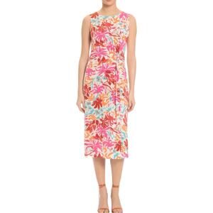 Maggy London Floral Sleeveless Side Gather Midi Dress Women’s Sz 4